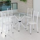 Conjunto de Jantar Mesa Tampo Redondo de Vidro Incolor com 4 Cadeiras Sara Yescasa Branco/Liso