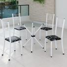 Conjunto de Jantar Mesa Tampo Redondo de Vidro Incolor com 4 Cadeiras Sara Yescasa Branco/Preto Floral
