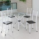 Conjunto de Jantar Mesa Tampo Redondo de Vidro Incolor com 4 Cadeiras Sara Yescasa Branco/Preto Liso