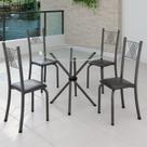 Conjunto de Jantar Mesa Tampo Redondo de Vidro Incolor com 4 Cadeiras Sara Yescasa Prata/Preto Liso/Mart