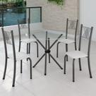 Conjunto de Jantar Mesa Tampo Redondo de Vidro Incolor com 4 Cadeiras Sara Yescasa