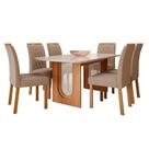 Conjunto de Jantar Mesa Valentina 1,80 com 6 Cadeiras Juliana Wood Cinamomo/Off/Mad/Linho Bege