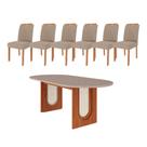 Conjunto de Jantar Mesa Valentina 2,10 OVAL com 6 Cadeiras Paola Wood Cinamomo/Off/Mad/Linho Bege