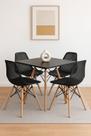 Conjunto de Jantar Moderno, Mesa Quadrada 90x90cm com 4 Cadeiras Eames Colméia, Preto com Pés em Madeira Natural, para Sala de Jantar, Cozinha