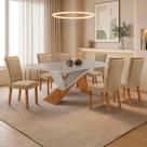 Conjunto de Jantar Yasmin Lira 6 Lugares Tampo em MDF com Vidro Serigrafado Off White Moderna