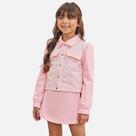 Conjunto De Jaqueta Boxy E Shorts-Saia Em Malha Twill Brilho Infantil Menina Infanti 79807 Rosa