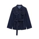 Conjunto De Jaqueta De Jeans Chic Feminina E Calças Com Cinto, Zíper Frontal Vintage, Conjunto De 2