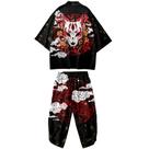 Conjunto de jaqueta quimono DOSLAVIDA masculina com frente aberta com shorts