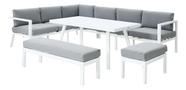 Conjunto De Jardim Aluminio Cinza 10 Lugares Sofa Banco Mesa
