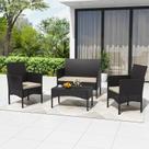 Conjunto de Jardim ASJMR 4 Peças em Rattan com Mesa de Vidro Conjunto de Jardim ASJMR 4 Peças em Rattan com Mesa de Vidro