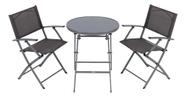Conjunto De Jardim Cinza 3 Peças - Mesa E Cadeiras Dobráveis