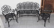 Conjunto de Jardim Com Banco de 3 Lugares e 2 Poltronas Jardim Preto Fosco em Alumínio Fundido Unifer Móveis