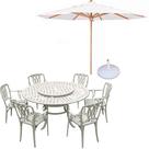 Conjunto de Jardim com Mesa Giratória 6 Cadeiras Fênix + Guarda Sol e Base