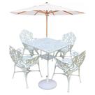 Conjunto De Jardim Com Mesa Quadrada 4 Cadeiras E Guarda Sol Branco