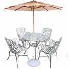 Conjunto de Jardim e Piscina Viena Bambu 4 Cadeiras Alumínio Fundido + Guarda Sol