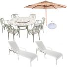 Conjunto De Jardim Mesa Giratória 6 Cadeiras, Ombrelone E Espreguiçadeira Piscina Bege Conjunto De Jardim Mesa Giratória 6 Cadeiras, Ombrelone E Espreguiçadeira Piscina Bege