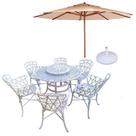 Conjunto De Jardim Viena Mesa 1,25m Giratória 6 Cadeiras E Guarda Sol Bege