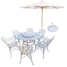 Conjunto De Jardim Viena Mesa 1,25m Giratória 6 Cadeiras E Guarda Sol Branco