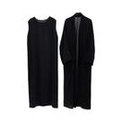 Conjunto De Jilbab Muçulmano Solto Para Mulheres Com Cinto, Vestido Interno Sem Mangas E Casaco