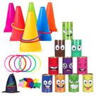 Conjunto de jogos Carnival Hxezoc, pacote com 36 cones, latas, pufes e anéis Conjunto de jogos Carnival Hxezoc, pacote com 36 cones, latas, pufes e anéis
