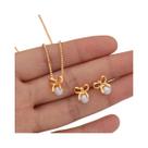 Conjunto De Joias Com Laço De Pérolas Imitadas Em Ouro Para Mulheres, 3 Peças, Colares E Brincos, Conjunto De Joias Com Laço De Pérolas Imitadas Em Ouro Para Mulheres, 3 Peças, Colares E Brincos,