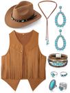 Conjunto de joias Costume Shine Western Cowgirl, colete, chapéu, XL