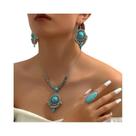 Conjunto De Joias De Pedra Turquesa Para Mulheres, Colar Vintage Em Forma De Gota, Brincos E Anel