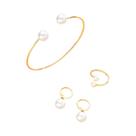 Conjunto De Joias De Pérola Dourada Para Mulheres 4 Peças Brincos Vintage Anel Pulseira Presentes