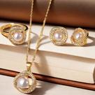 Conjunto De Joias De Pérola Falsa Com Strass Elegante Vintage Colar Brincos Anel 4 Peças