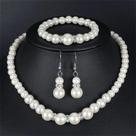 Conjunto De Joias De Pérolas Femininas: Colar, Brincos E Pulseira - Acessórios De Casamento Em Três