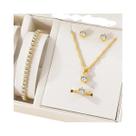 Conjunto De Joias Elegante E Versátil Com 5 Peças Em Zircônia, Anel, Colar, Pulseira E Brincos,