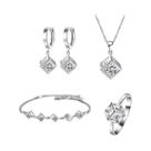 Conjunto De Joias Em Prata Esterlina 925 Com Colar, Brincos, Pulseira E Anel De Zircônia Cúbica,
