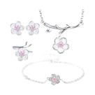 Conjunto De Joias Em Zircônia Cúbica Com Flor De Cerejeira Prateada Para Mulheres, Colar, Pulseira,