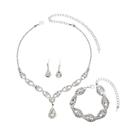 Conjunto De Joias Femininas Brilhantes Com Strass: Colar, Brincos, Pulseira E Choker De Cristal Para