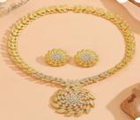 Conjunto de joias girassol dourado