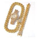 Conjunto de joias Hip Hop Lindo, pulseira, colar, relógio para homens