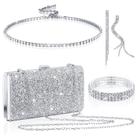 Conjunto de joias Kigeli Rhinestone Evening Clutch Bag Women Silver