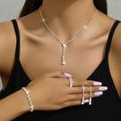 Conjunto De Joias Minimalistas Femininas Com 5 Peças: Brincos De Corrente, Colares, Pulseiras E