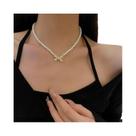 Conjunto De Joias Retro Minimalista Para Mulheres Com Laço E Pérolas, Colar E Brincos, Acessórios