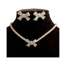 Conjunto De Joias Retro Minimalista Para Mulheres Com Laço E Pérolas, Colar E Brincos, Acessórios
