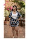 Conjunto de Kimono e Shorts Estampado em Viscose Plus Size Cor:VerdeTamanho:50