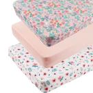 Conjunto de lençóis com elástico Tontukatu, pacote com 3 unidades, Floral Rabbit Pink, 61 x 99 cm
