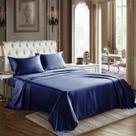 Conjunto de lençóis CozyLux Satin Twin Size azul marinho, 3 peças