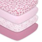 Conjunto de lençóis de berço com elástico The Peanutshell Daisy Pink, pacote com 4