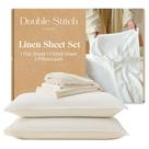 Conjunto de lençóis de linho europeu de costura dupla Queen Size