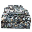 Conjunto de lençóis JSD Black Paisley com estampa floral Cal King de 4 peças