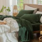 Conjunto de lençóis MooMee 100% algodão lavado, tipo Queen Green