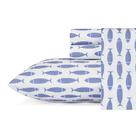 Conjunto de lençóis Nautica Woodblock Fish Blue 100% algodão percal