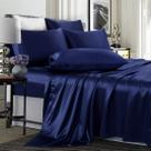 Conjunto de lençóis TREELY Satin Queen Size azul marinho 6 peças Conjunto de lençóis TREELY Satin Queen Size azul marinho 6 peças