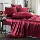 Conjunto de lençóis TREELY Satin Queen Size Burgundy 6 peças Conjunto de lençóis TREELY Satin Queen Size Burgundy 6 peças